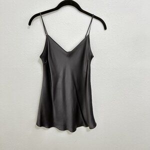 Beautiful People Gray Satin Silk Camisole Top Size S Quiet Luxury Office Shell